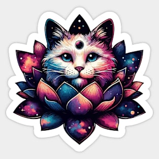 Colorful Cosmic Cat in Lotus Flower Sticker